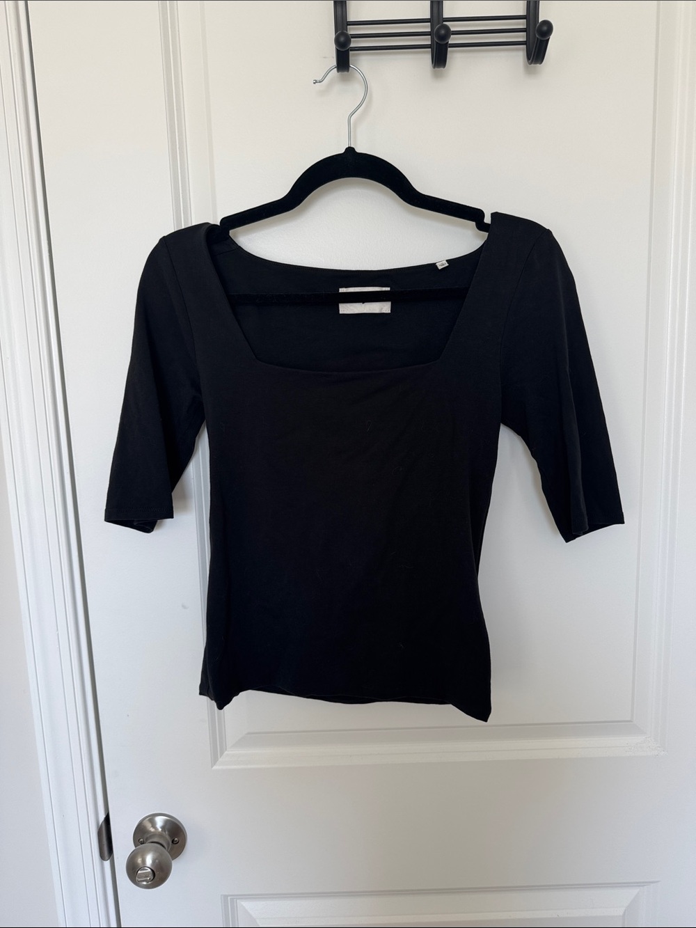 Black Square Neck Short Sleeve Top